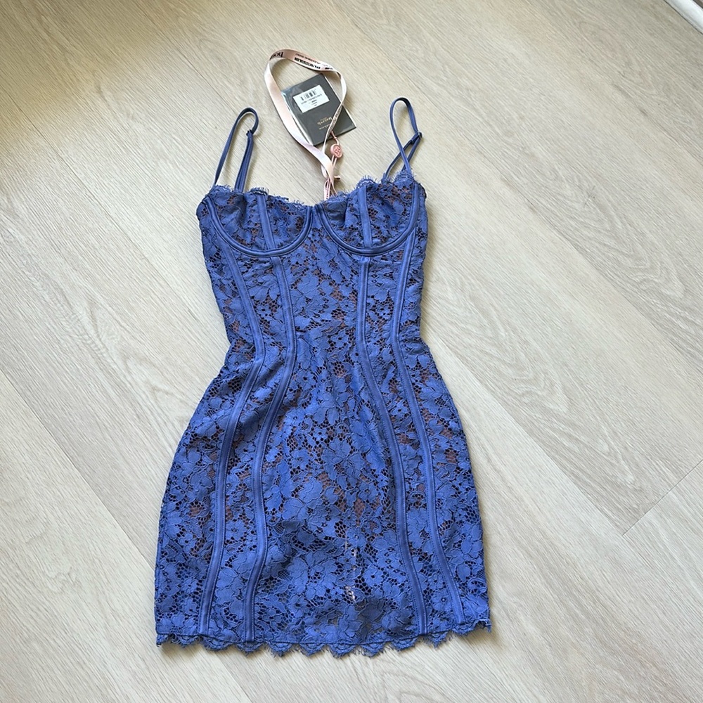 NEW House of CB Lala Lace Mini Dress Lavender Xs - Picture 5 of 9